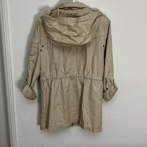 H&M Tan Jacket Anorak Utility Hooded Lightweight Beige Cargo Roll Tab Sz S 4 - Picture 2 of 8